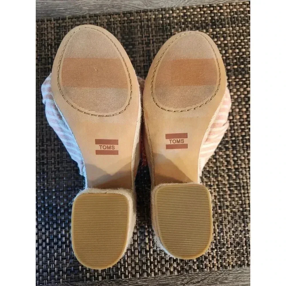 NWOT TOMS Junie Espadrille Cabana Coral Stripe Bow Mules